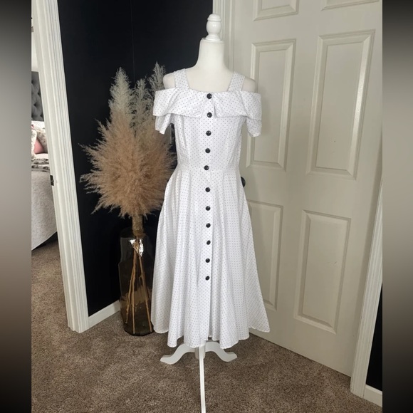 Vintage Dresses & Skirts - Vintage Dawn Joy 100% Cotton Polka Dot Button Up Midi Dress 
size 9/10 (small)